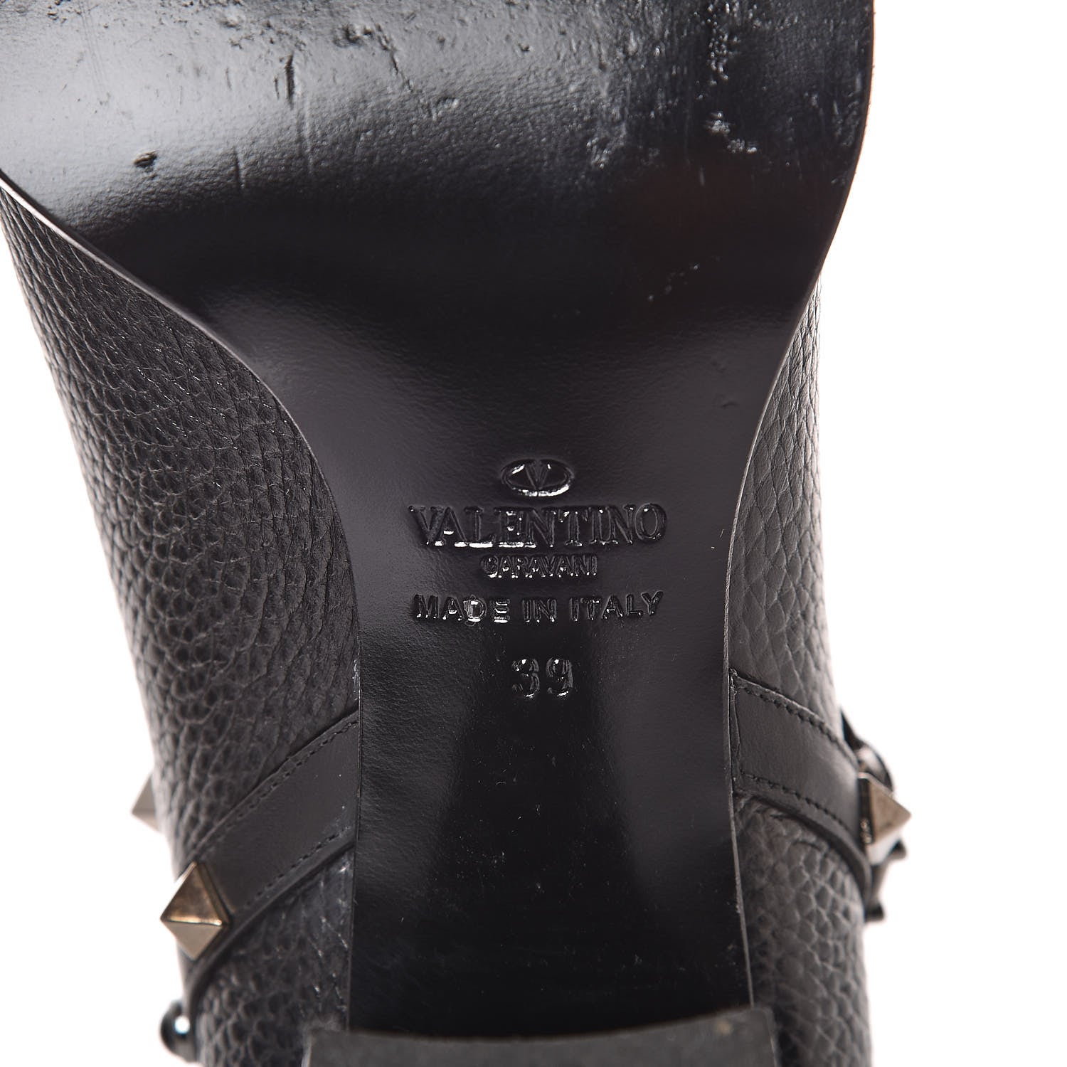 Valentino Garavani Pebbled Calfskin Onyx Rockstud Rolling Double Buckle 70mm Block Heel Ankle Boots 39 Black 7 of 9