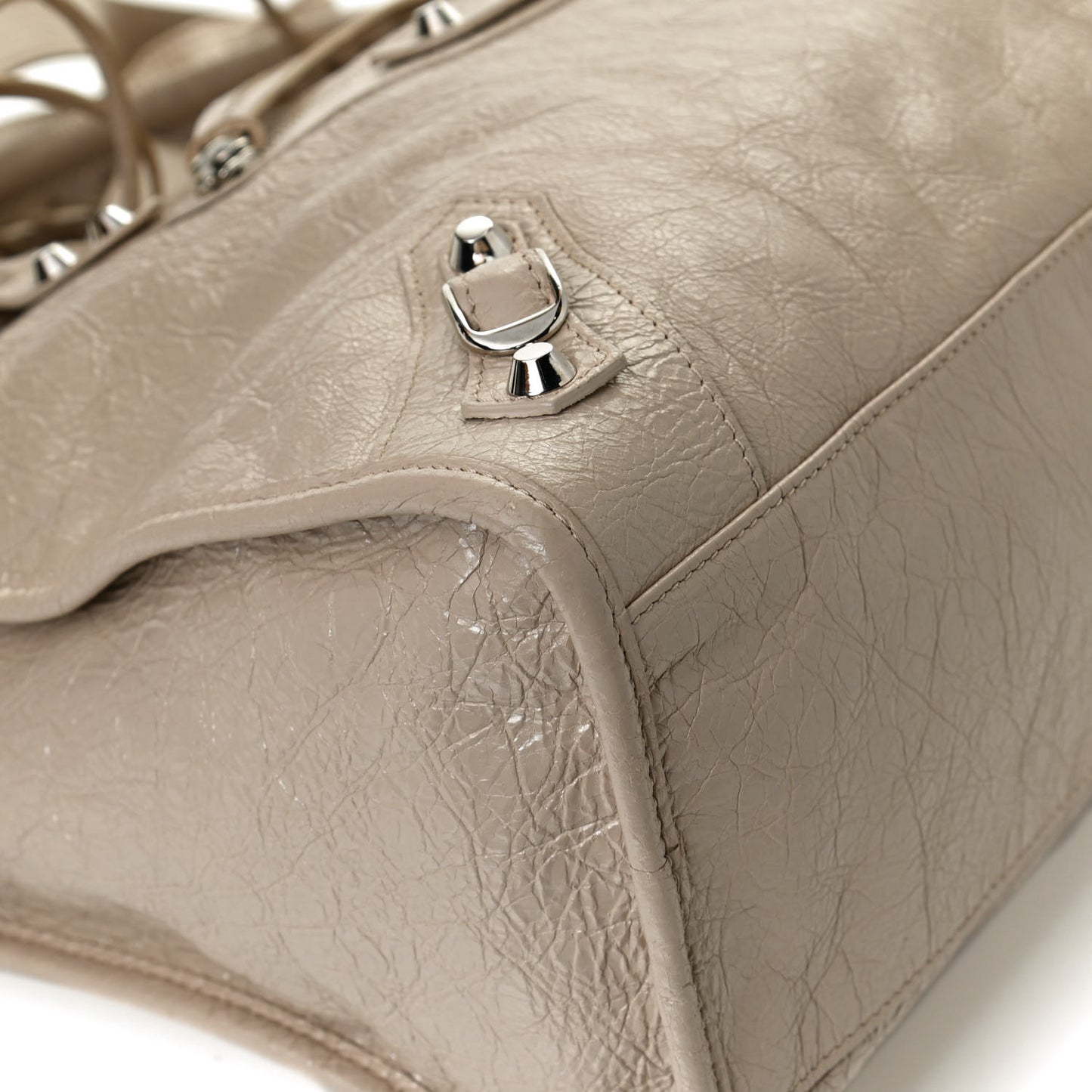 Agneau Classic Silver Hardware City Logo Strap Light Beige Black