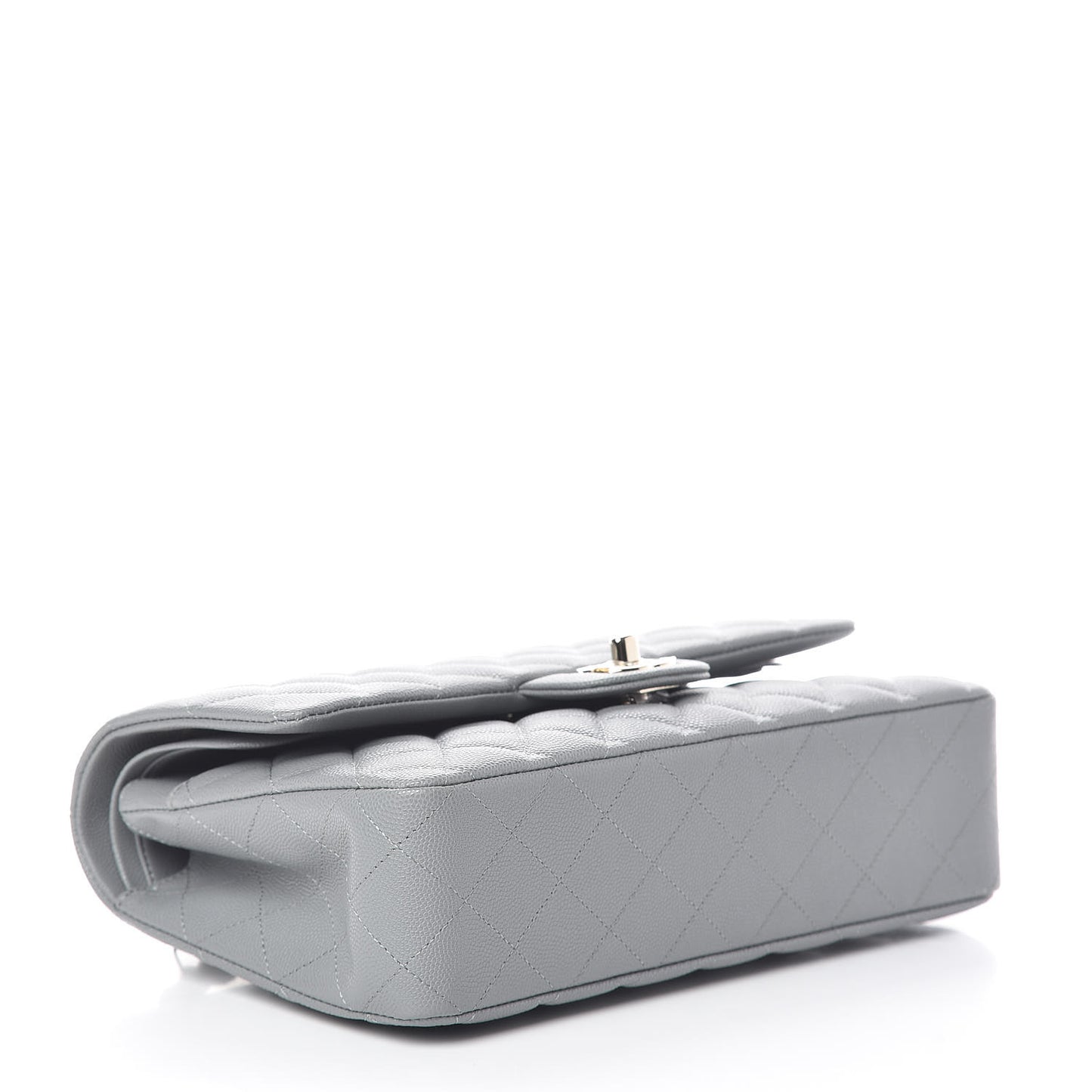 Caviar Quilted Medium Double Flap Grey