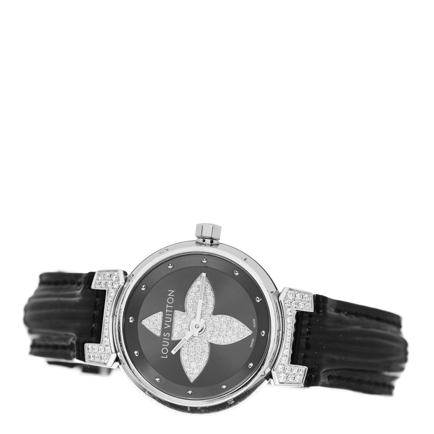 Louis Vuitton Stainless Steel Epi Diamond 28mm Tambour Bijou Quartz Watch Black 2 of 4