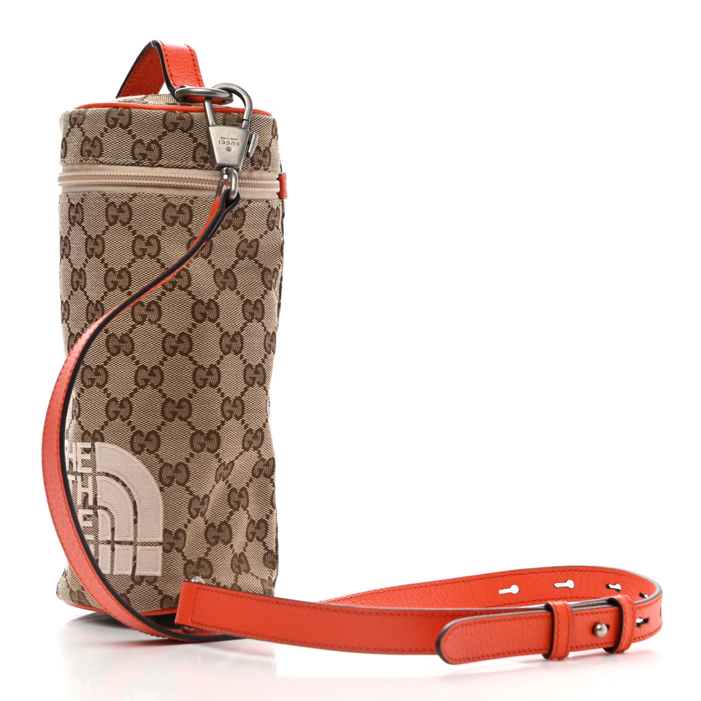 X THE NORTH FACE Monogram Textured Dollar Calfskin Barrel Shoulder Bag Beige Ebony Mystic White Deep Orange