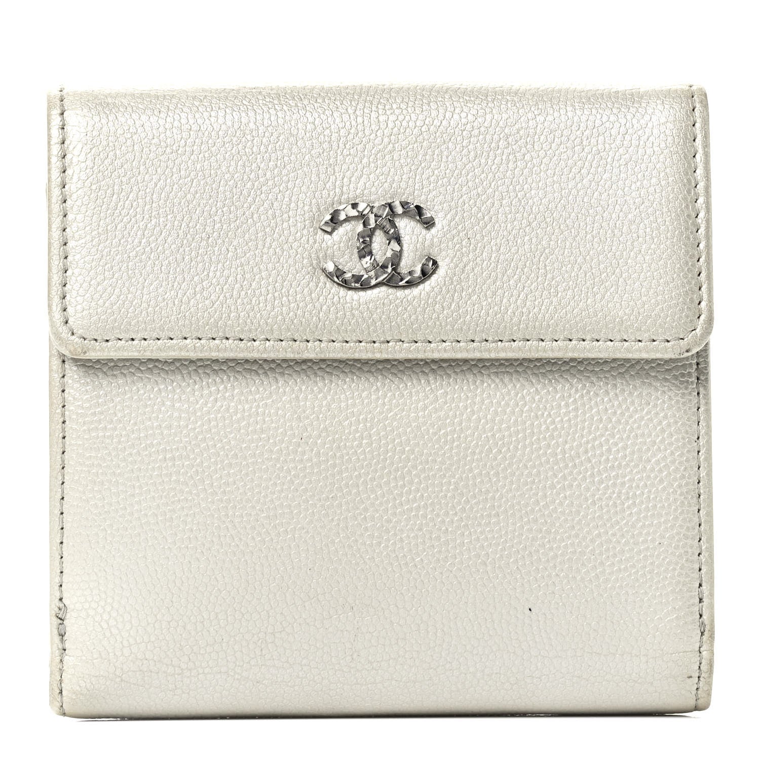 Chanel Caviar Sevruga French Compact Wallet White 1 of 4