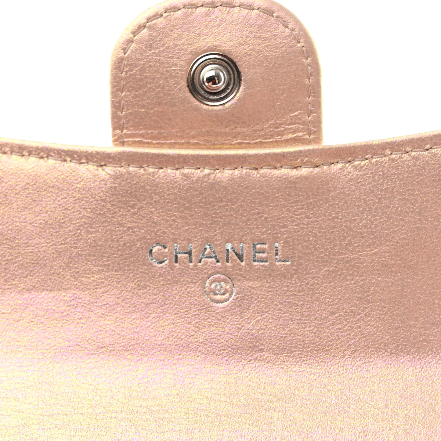 Iridescent Calfskin Quilted Flap Card Holder Wallet Pink