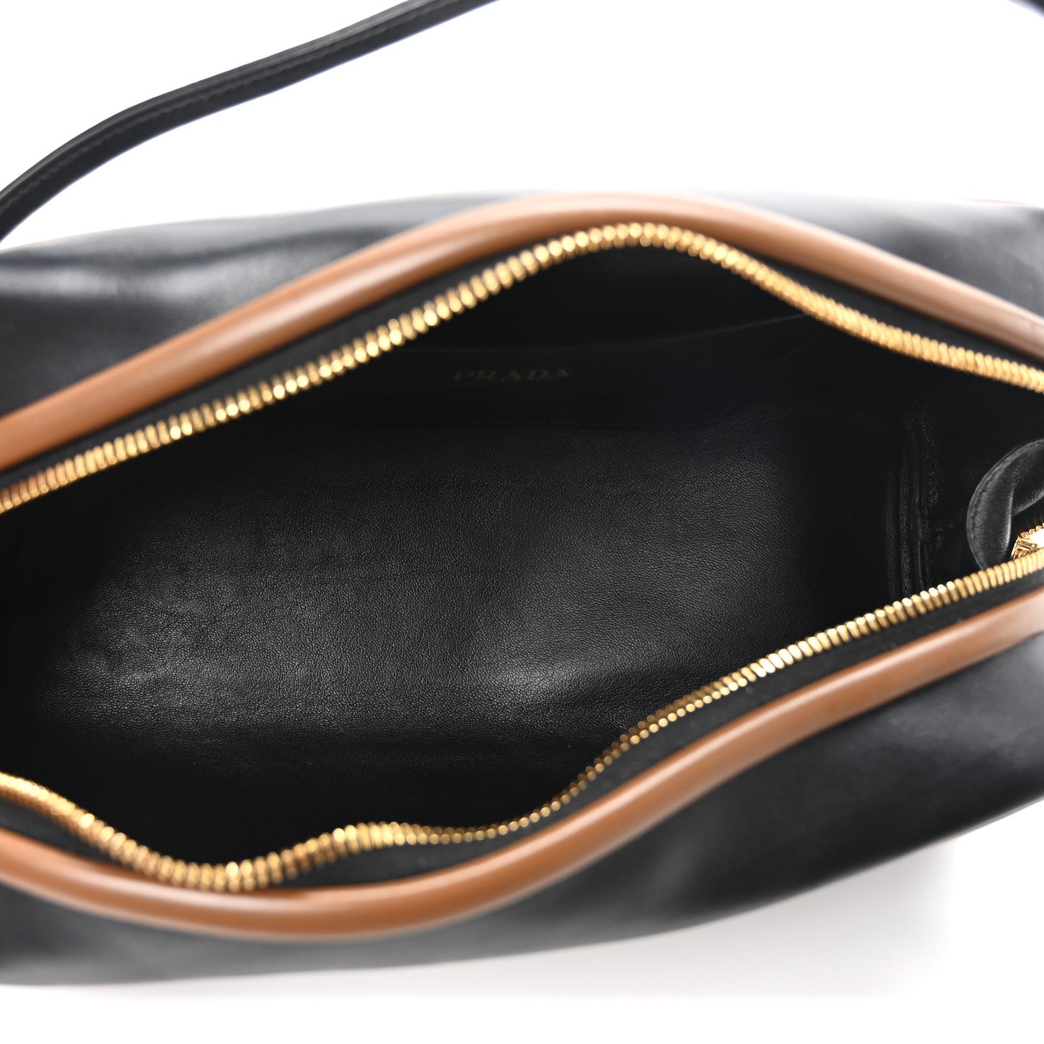 Prada Soft Calfskin Swing Shoulder Bag Black Hazelnut 1756843