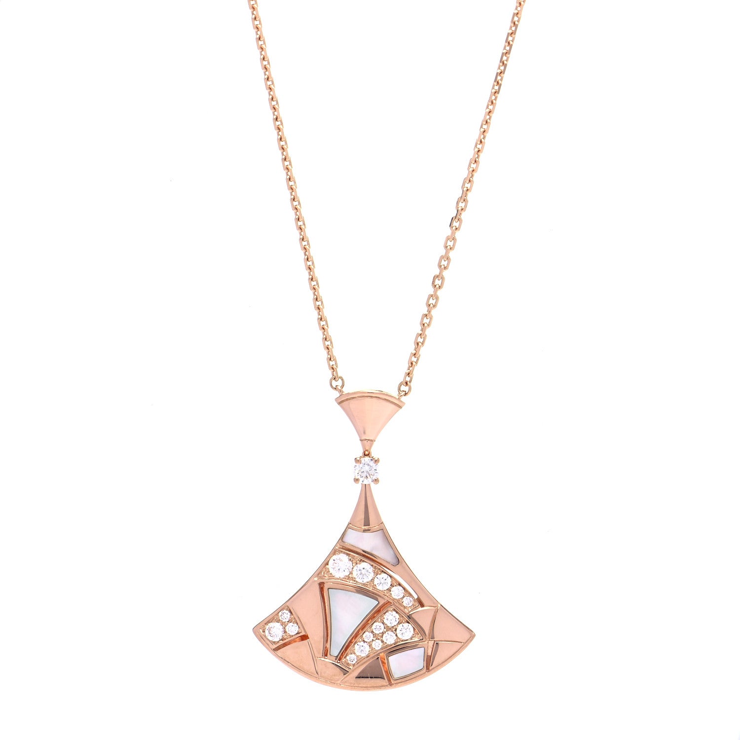 Bulgari 18K Rose Gold Diamond Mother of Pearl Divas' Dream Pave Pendant Necklace 1 of 6