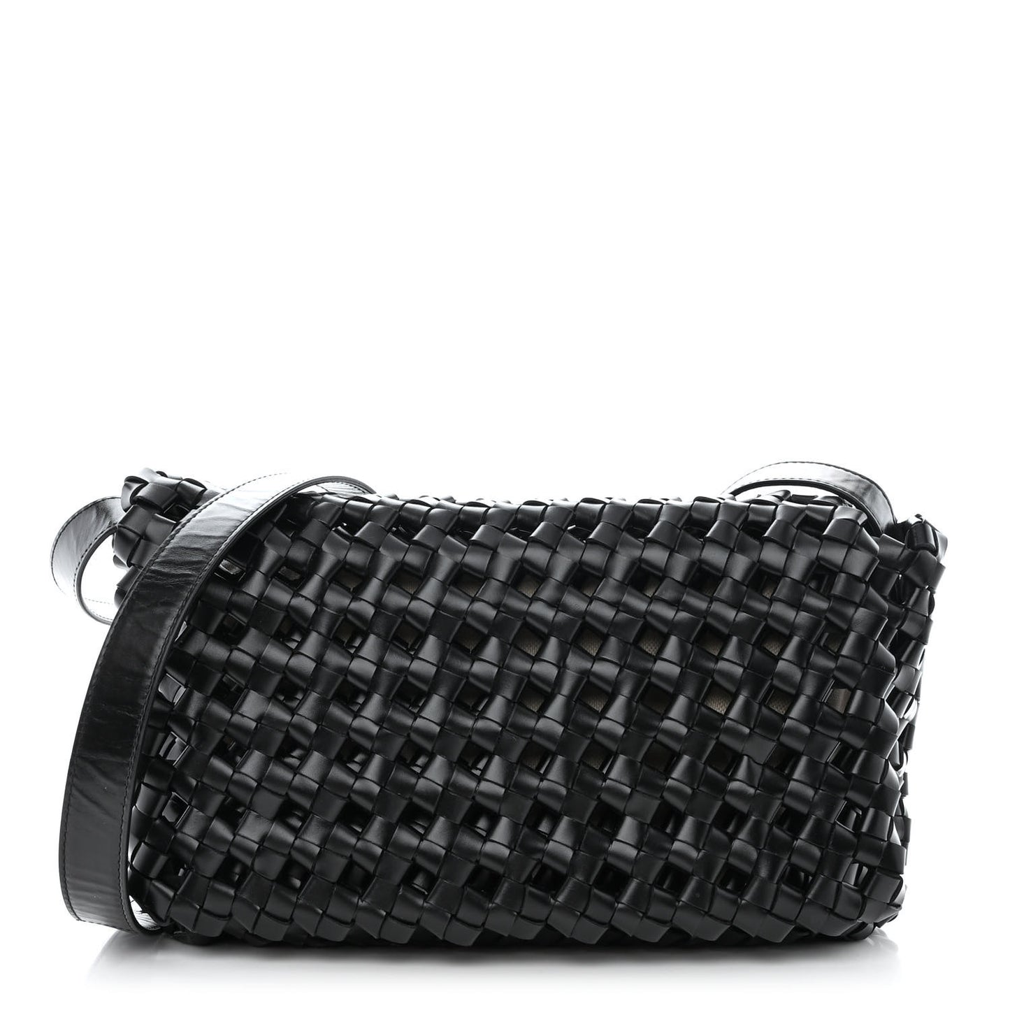 Nappa Intrecciato Crochet The Window Crossbody Bag Black