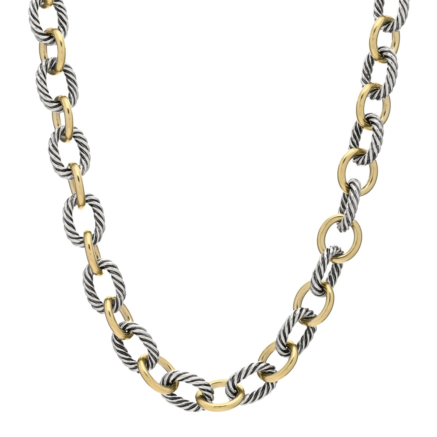 David Yurman Sterling Silver 18K Yellow Gold 12mm Large Oval Link Necklace 1 of 3