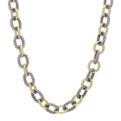 David Yurman Sterling Silver 18K Yellow Gold 12mm Large Oval Link Necklace 1 of 3