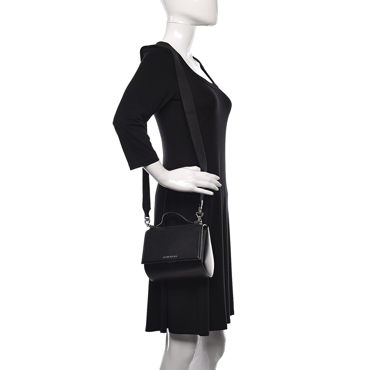 Calfskin Mini Pandora Box Logo Strap Crossbody Bag Black