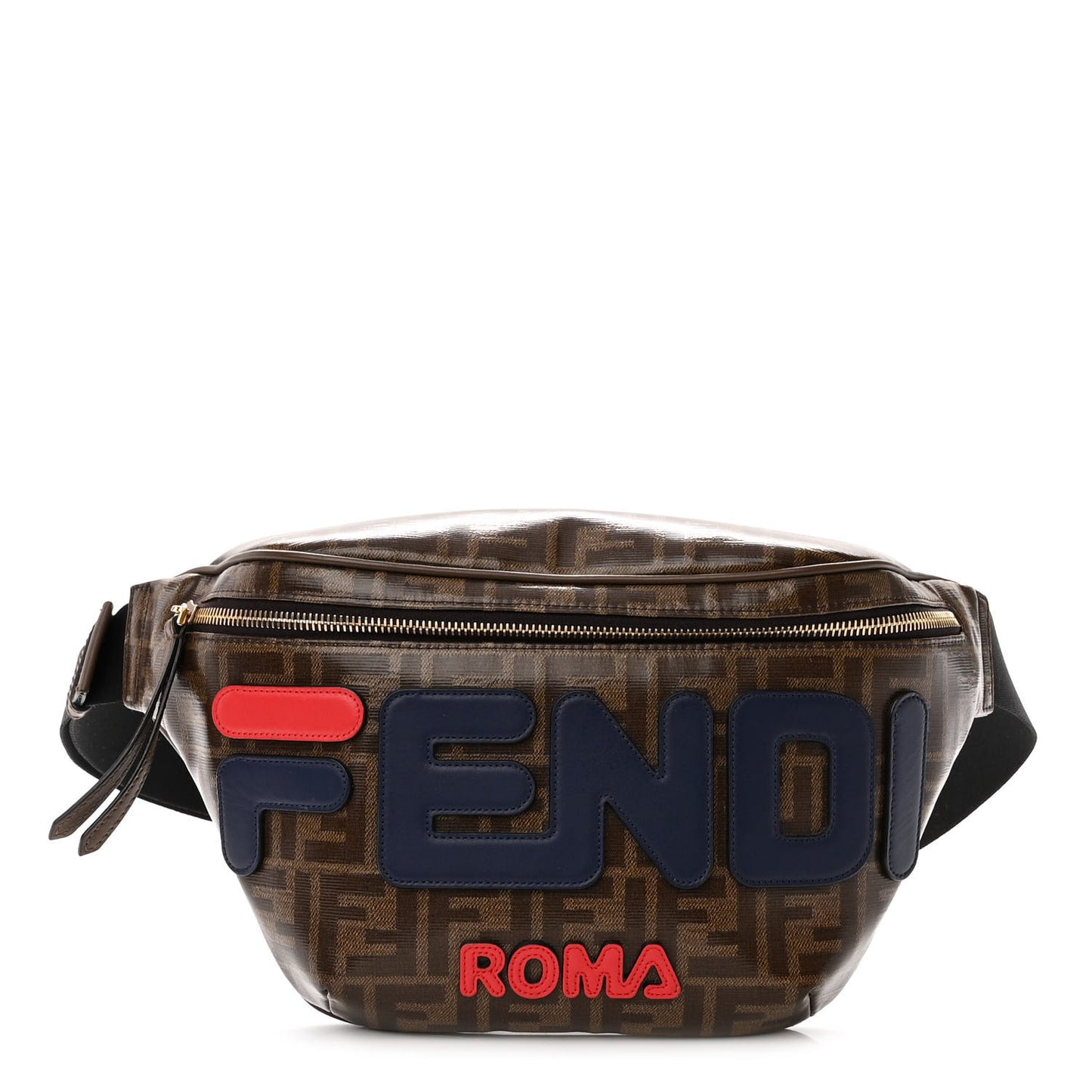 X FILA Glazed Fabric Vitello Century FF 1974 Mania Belt Bag Mogano Panna Blueberry