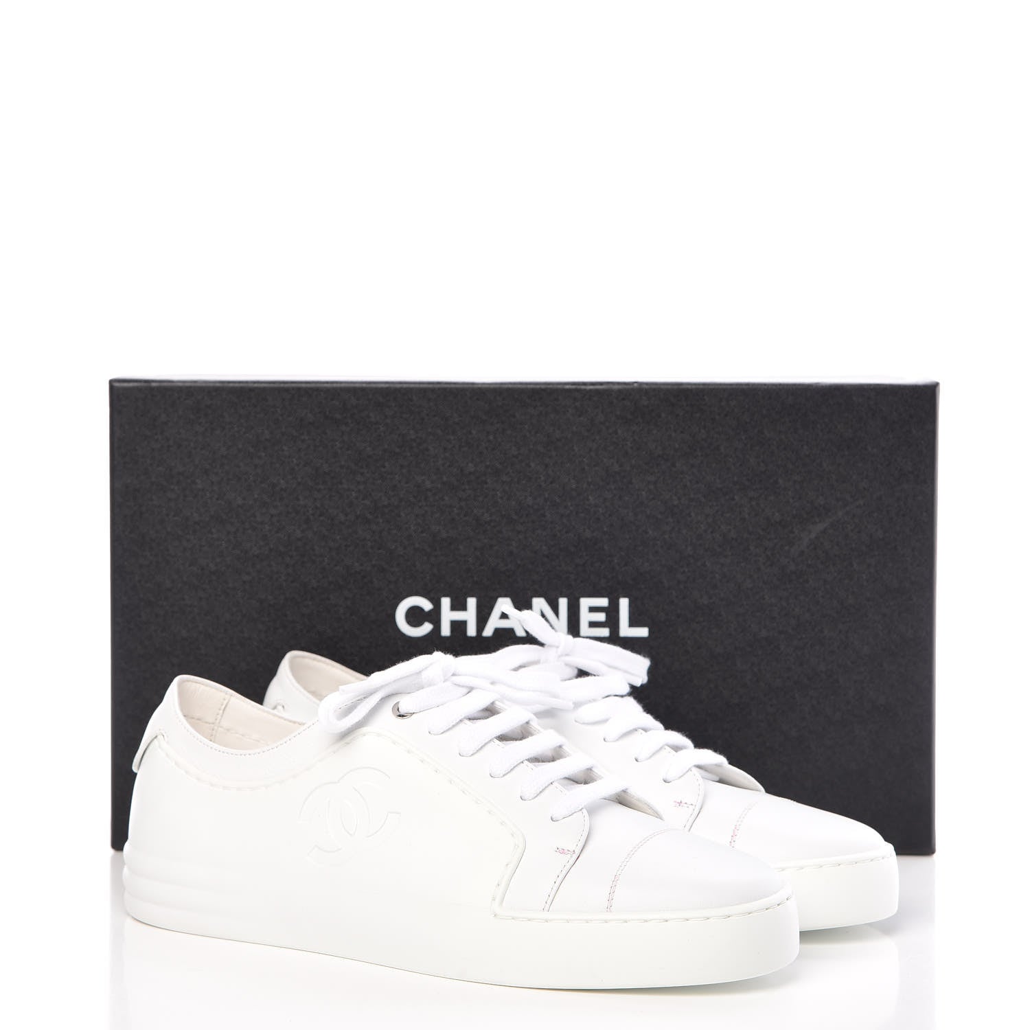 Chanel Calfskin Gum Womens CC Sneakers 38 White 10 of 10
