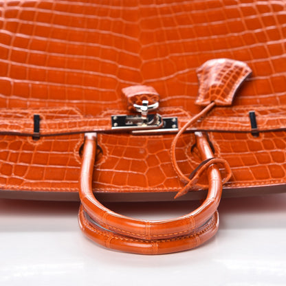 Hermes Shiny Niloticus Crocodile Birkin 25 Orange 10 of 30
