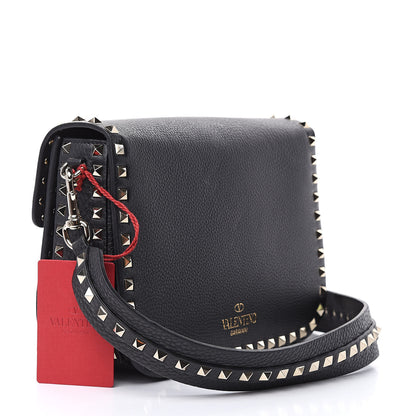 Valentino Garavani Pebbled Calfskin Medium Rockstud Flap Saddle Bag Black 3 of 10