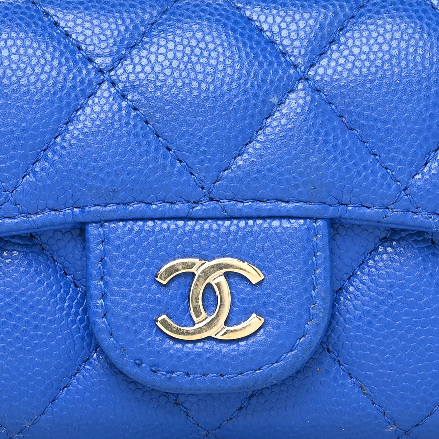 Caviar Quilted Flap Card Holder Wallet Blue
