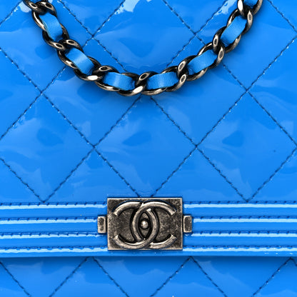 Chanel Patent Calfskin Quilted Boy Wallet On Chain WOC Blue 9 of 11