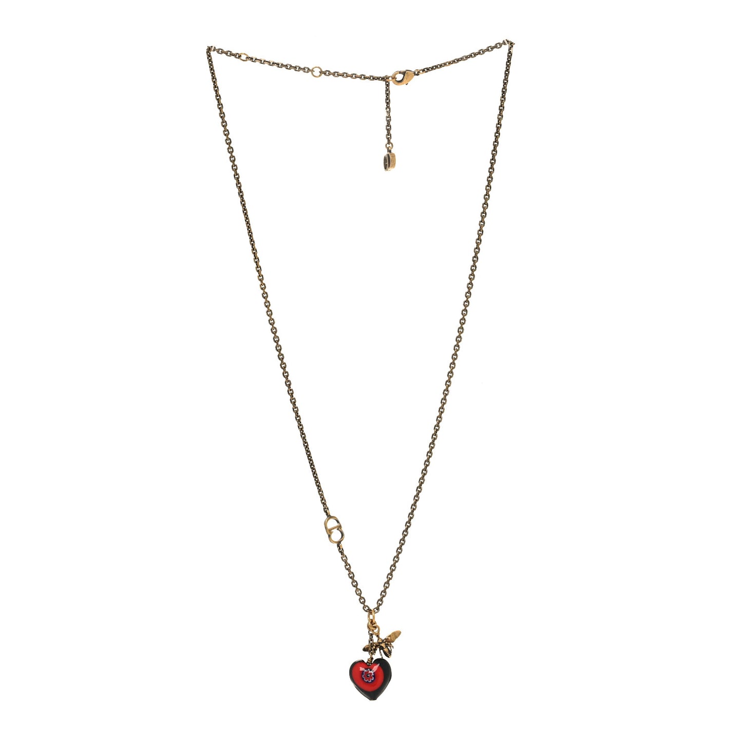 Resin Heart Necklace Aged Gold Black