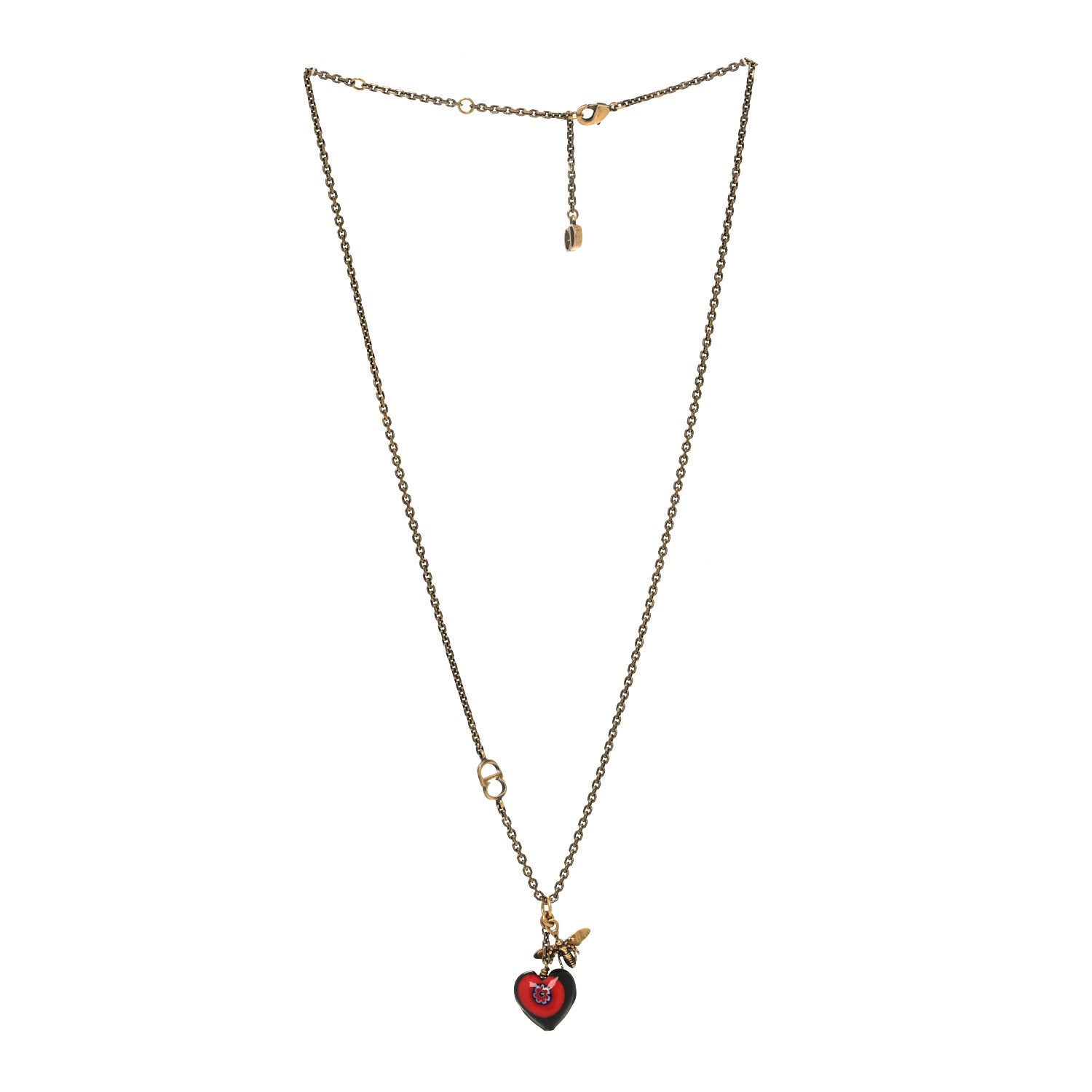 Christian Dior Resin Heart Necklace Aged Gold Black 3 of 4