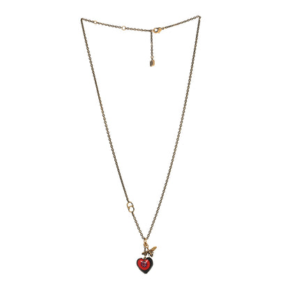 Christian Dior Resin Heart Necklace Aged Gold Black 3 of 4