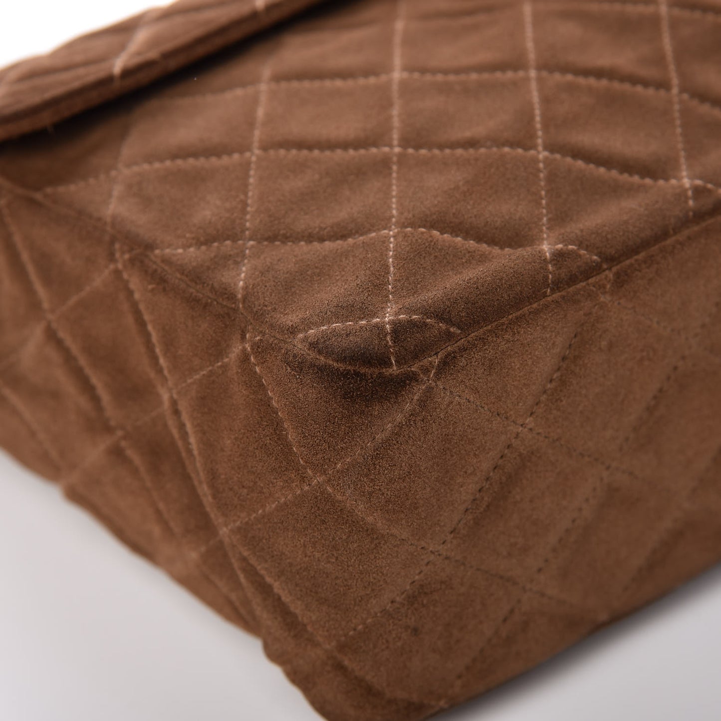 Suede Quilted Jumbo Single Flap Brown