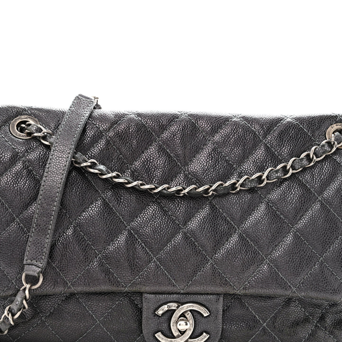 Iridescent Caviar Quilted Jumbo Easy Flap Silver