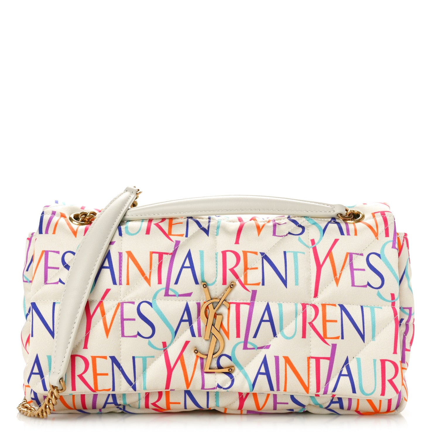 Saint Laurent Silk Carre Rive Gauche Print Patchwork Monogram Medium Jamie Multicolor White 1 of 10