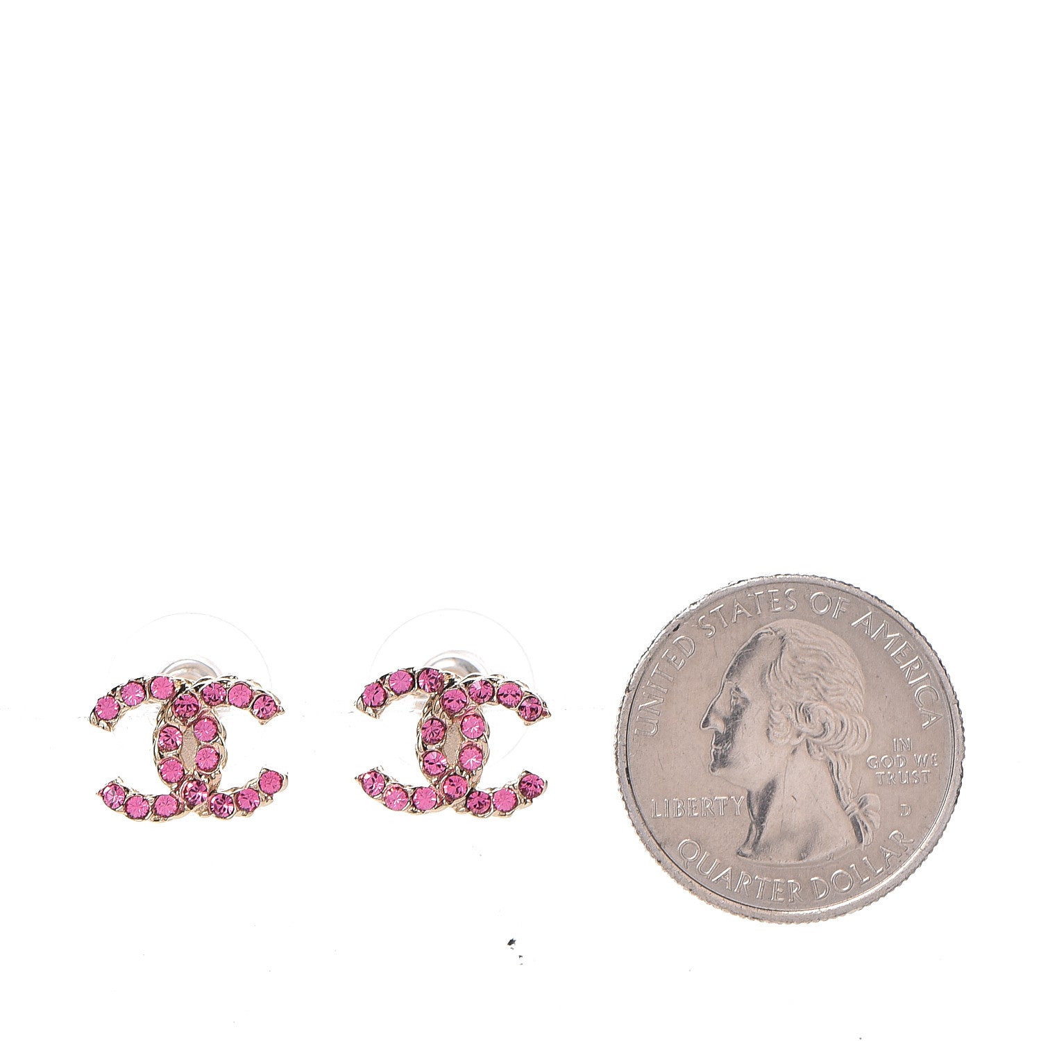 Chanel Crystal Mini CC Earrings Pink Gold 2 of 5