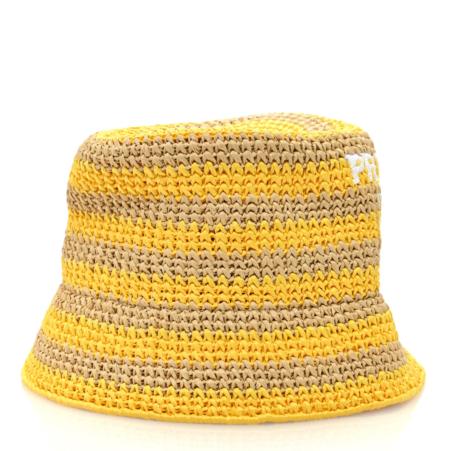 Raffia Striped Logo Embroidered Womens Bucket Hat M Naturale Giallo