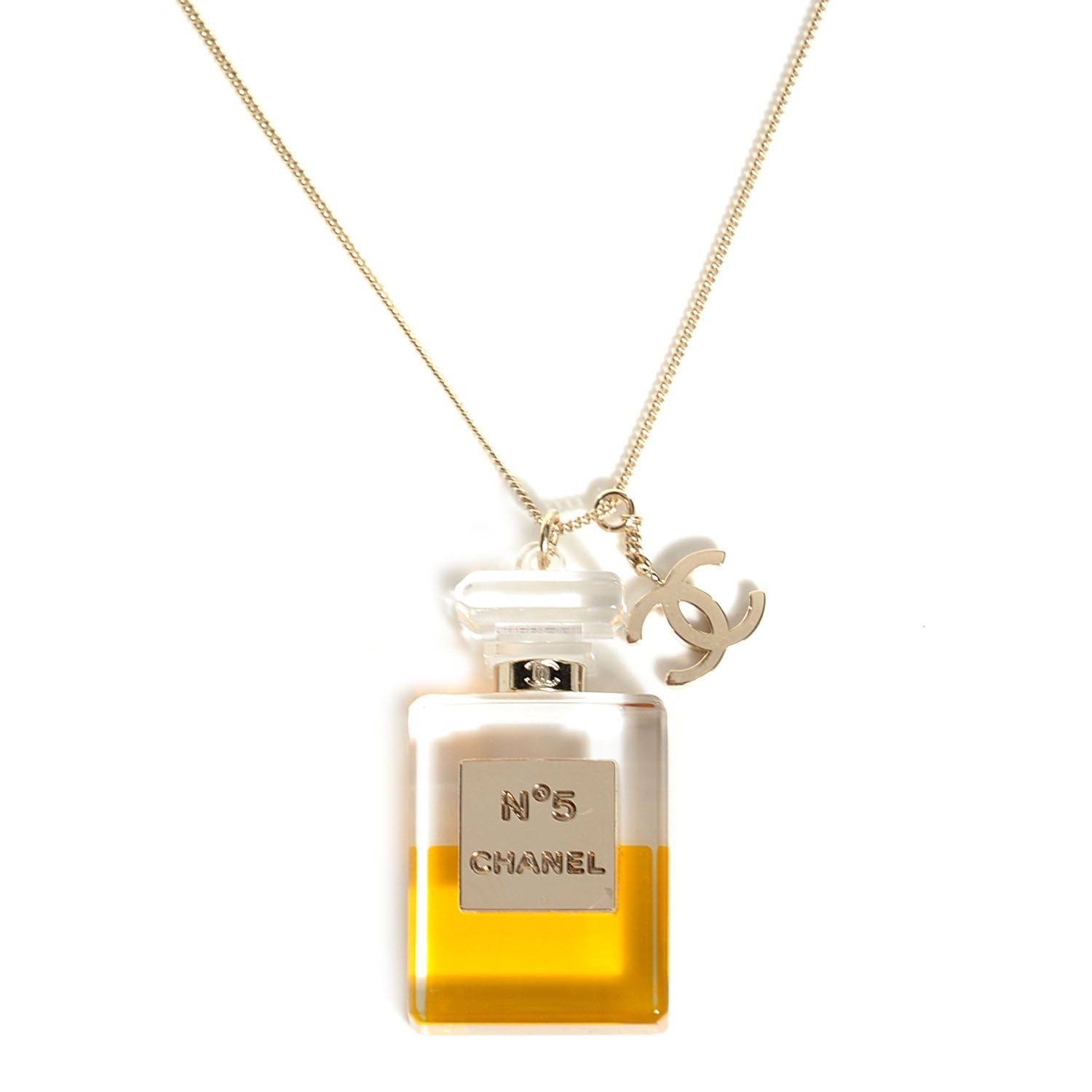Chanel N°5 Perfume CC Necklace Gold 1 of 5