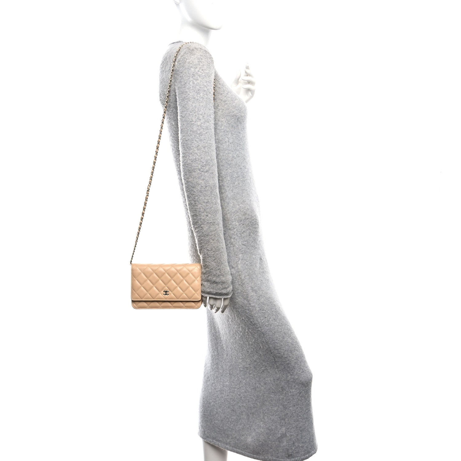 Chanel Caviar Quilted Wallet on Chain WOC Beige 2 of 11
