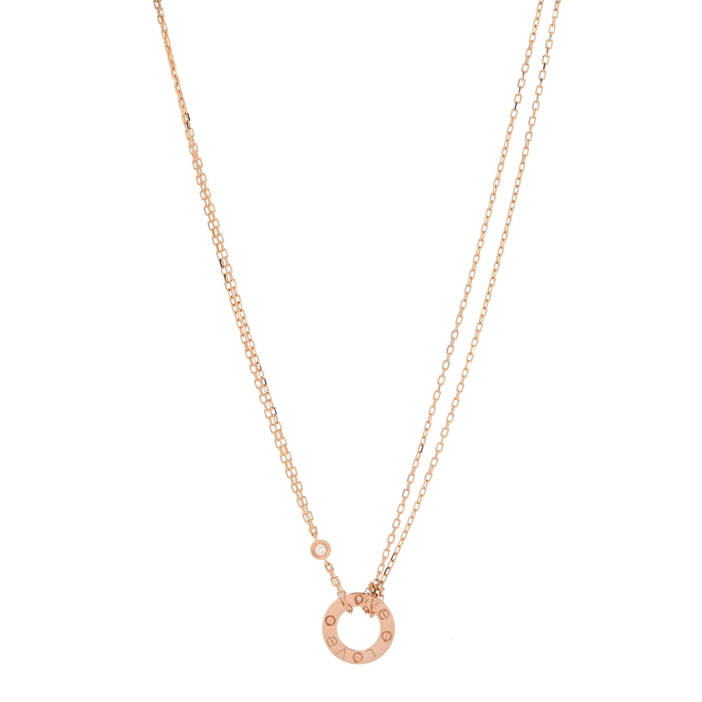 18K Pink Gold 2 Diamond LOVE Necklace