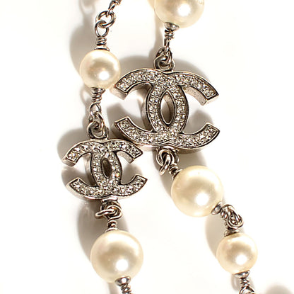 Chanel Crystal Pearl CC Long Necklace Silver 3 of 5