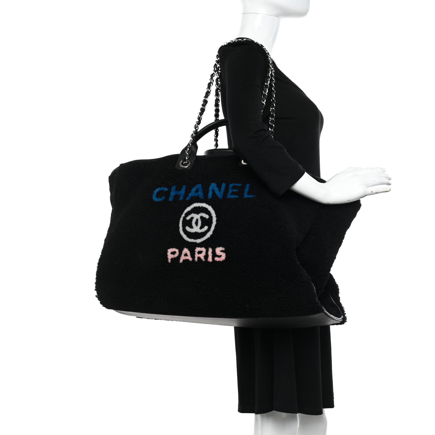 Chanel Shearling Extra Large Deauville Tote Black 2 of 10