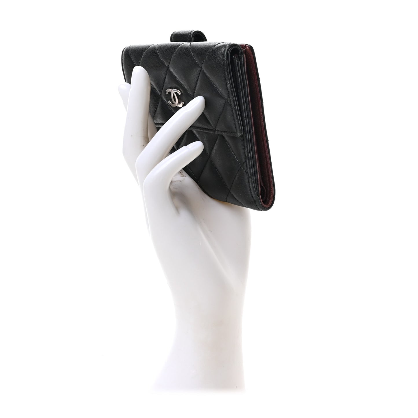 Lambskin Quilted Compact French Flap Wallet Black