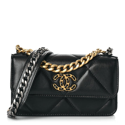 Chanel Lambskin Quilted Chanel 19 Flap Phone Holder With Chain Black 1 of 10