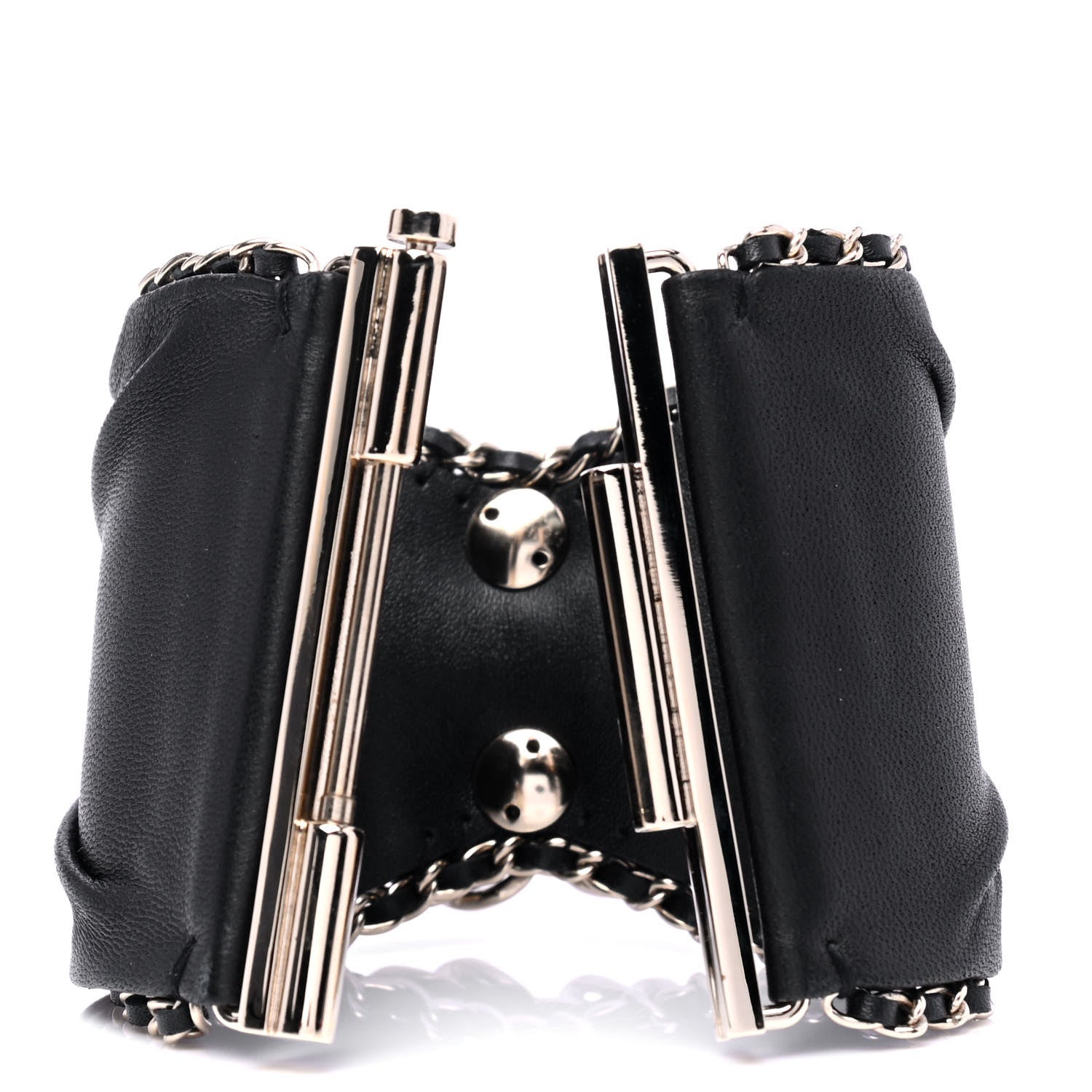 Chanel Lambskin Chain CC Cuff Bracelet Black Gold 3 of 5