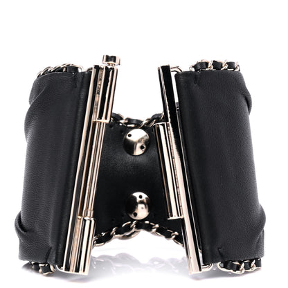 Chanel Lambskin Chain CC Cuff Bracelet Black Gold 3 of 5
