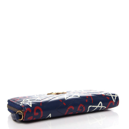 Gucci Calfskin Matelasse GucciGhost GG Marmont Zip Around Wallet Blue Agata Hibiscus Red 4 of 9