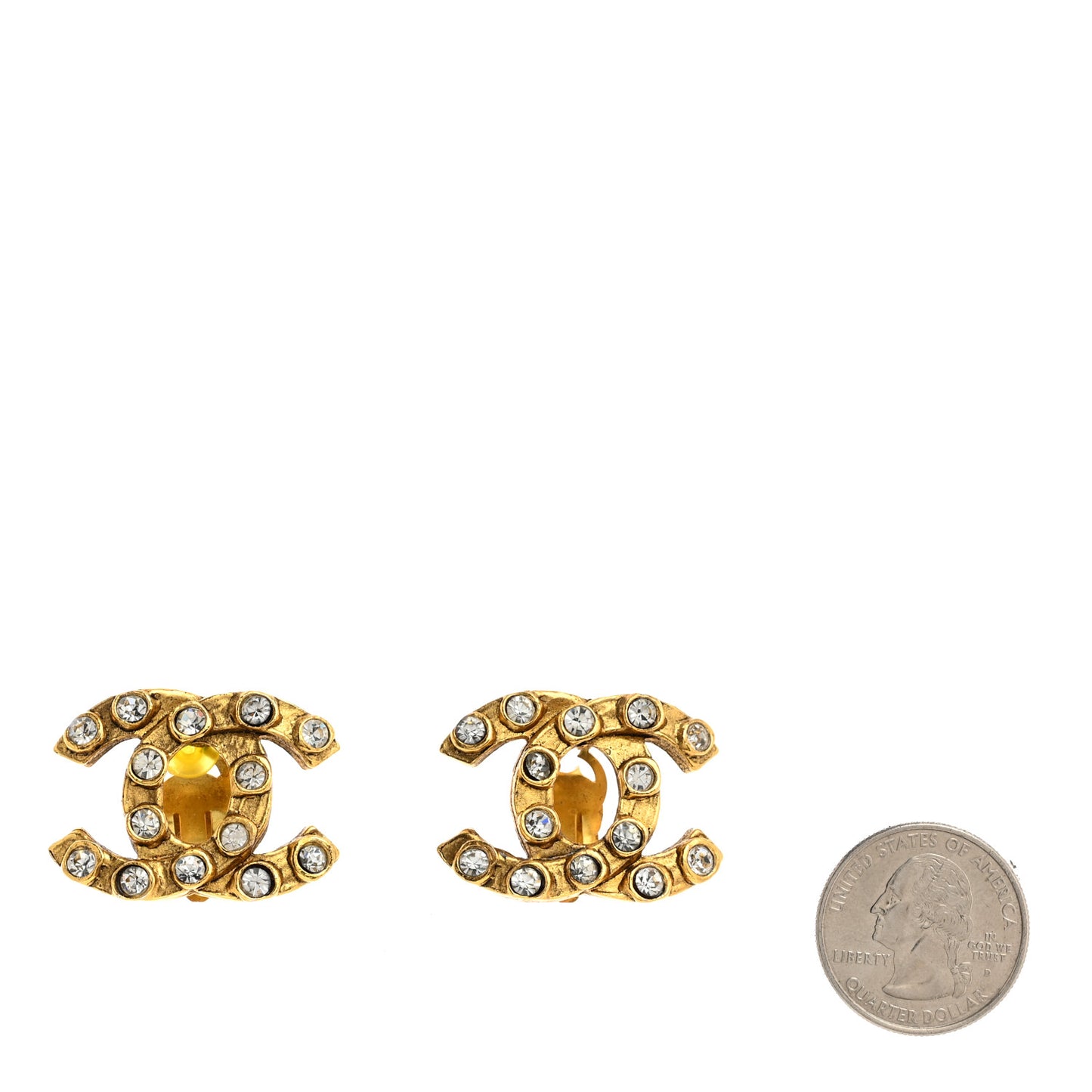 Crystal Studded CC Clip On Earrings Gold