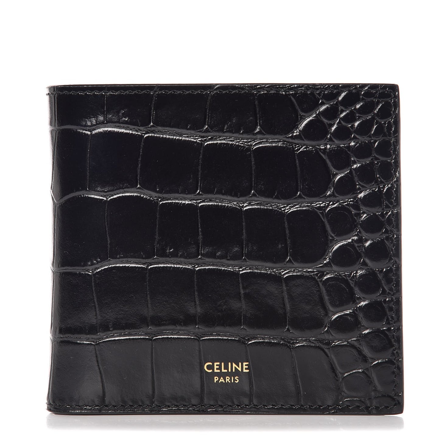 Crocodile Embossed Calfskin Bi-Fold Wallet Black