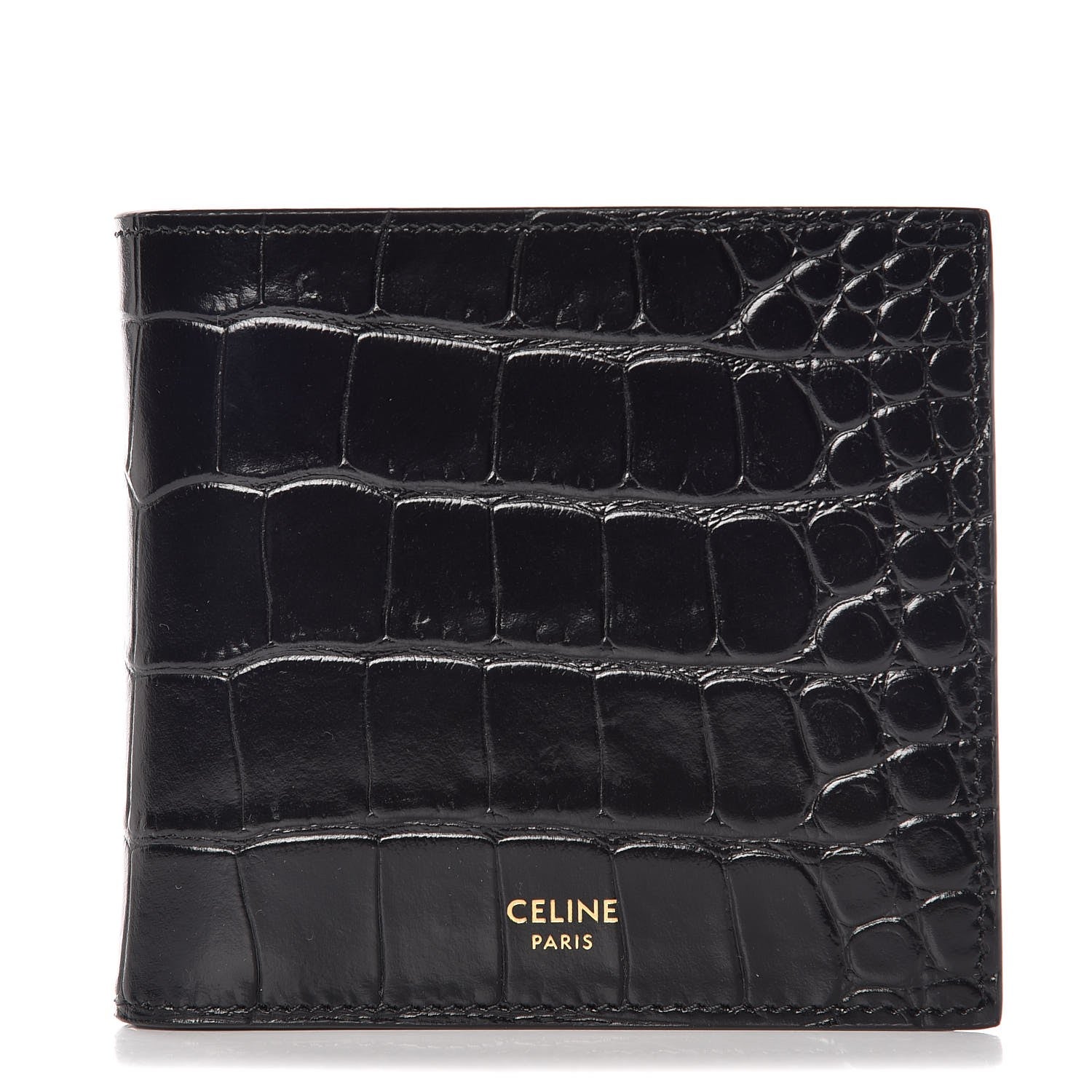 Celine Crocodile Embossed Calfskin Bi-Fold Wallet Black 1 of 9