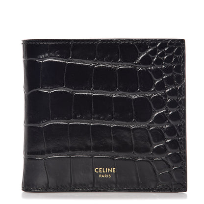 Celine Crocodile Embossed Calfskin Bi-Fold Wallet Black 1 of 9