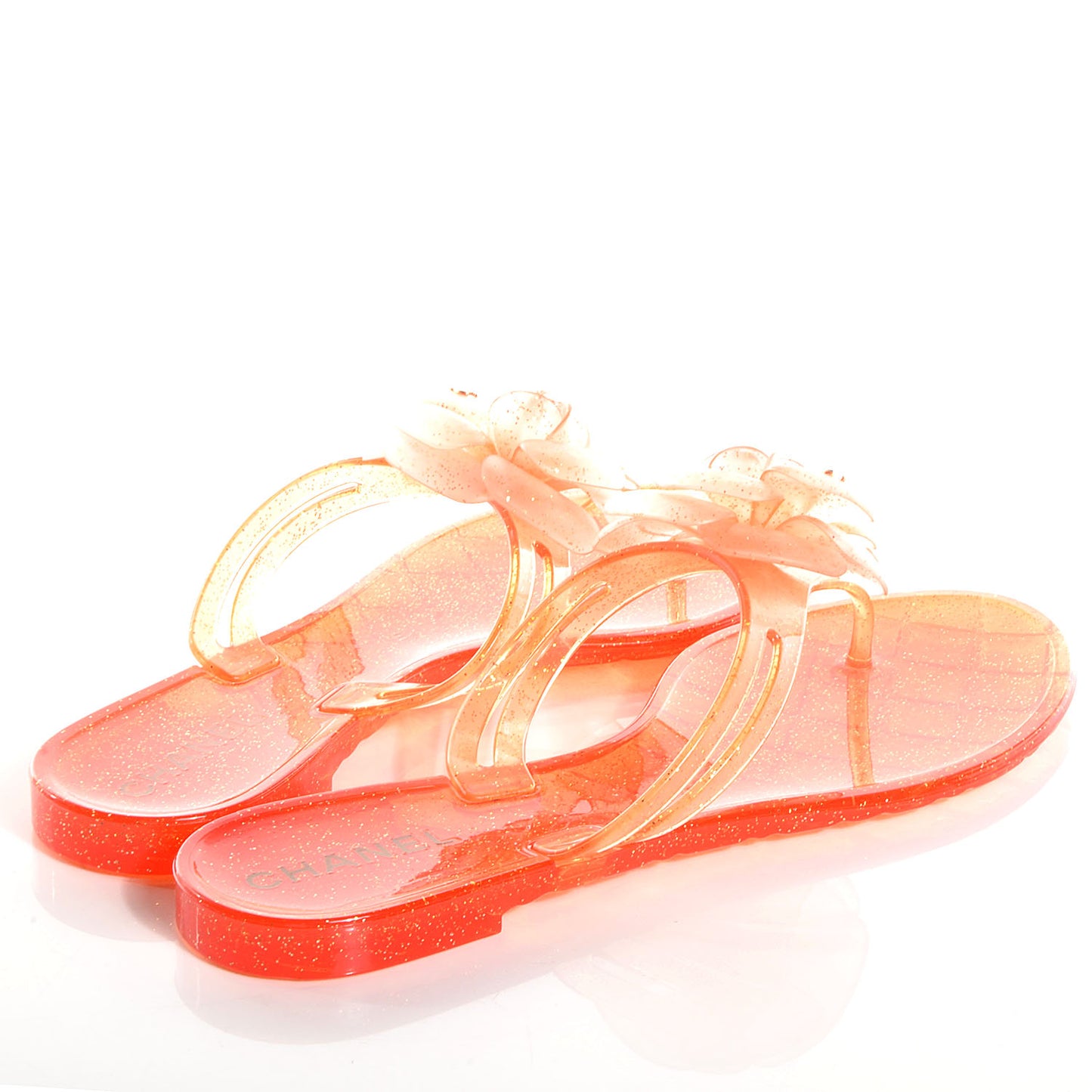 Jelly Camellia Glitter Thong Sandals 38 Orange
