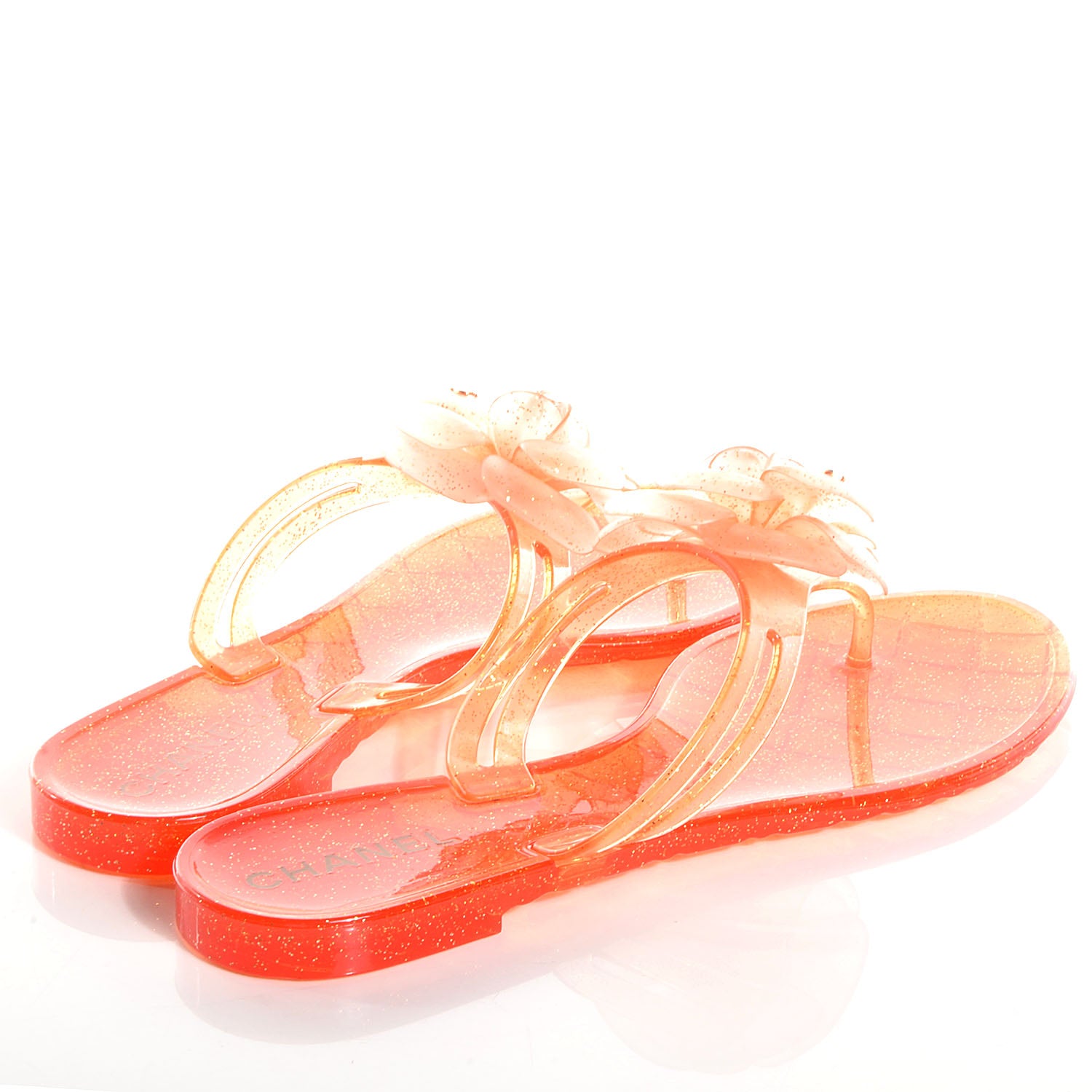 Chanel Jelly Camellia Glitter Thong Sandals 38 Orange 4 of 5