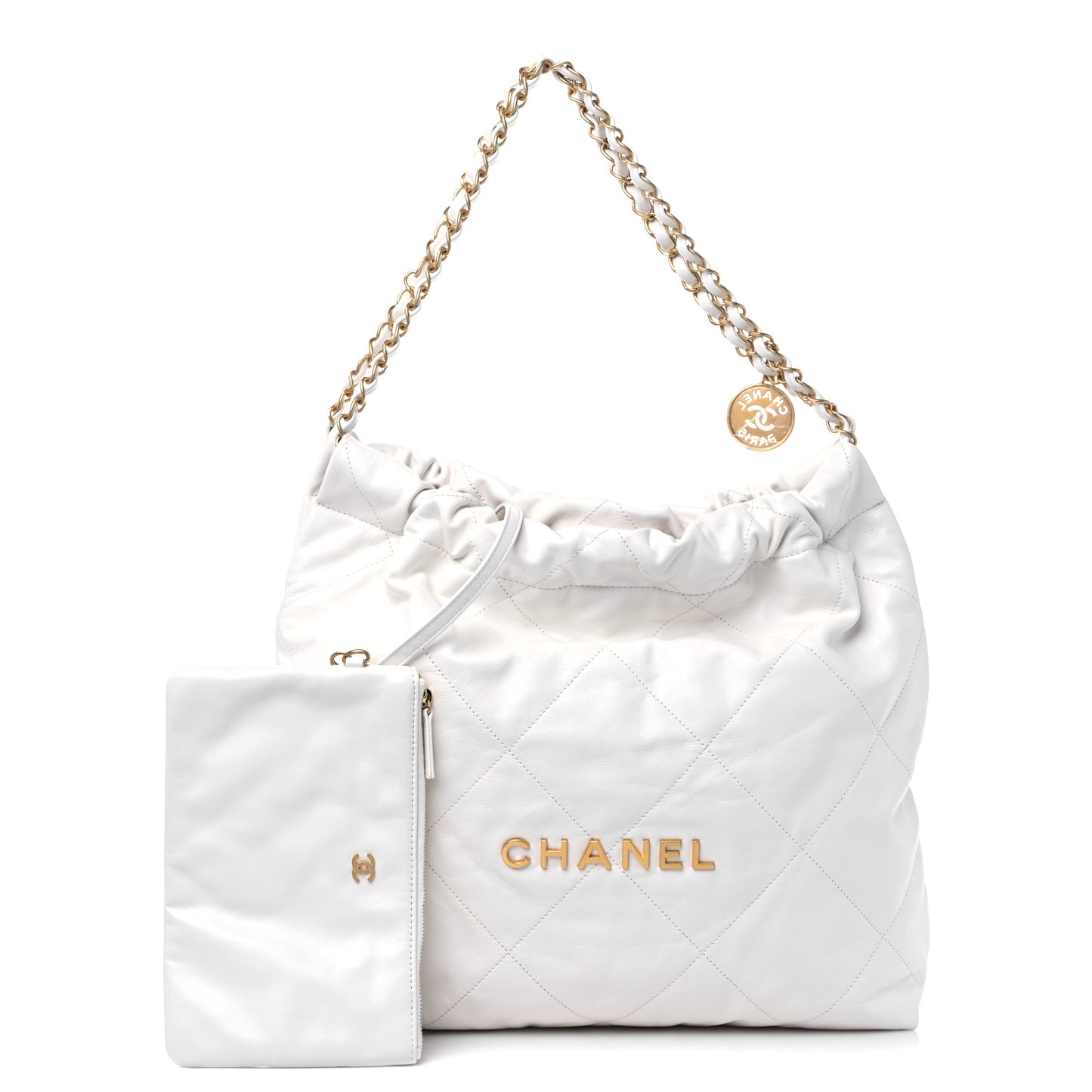 Shiny Calfskin Quilted Chanel 22 White