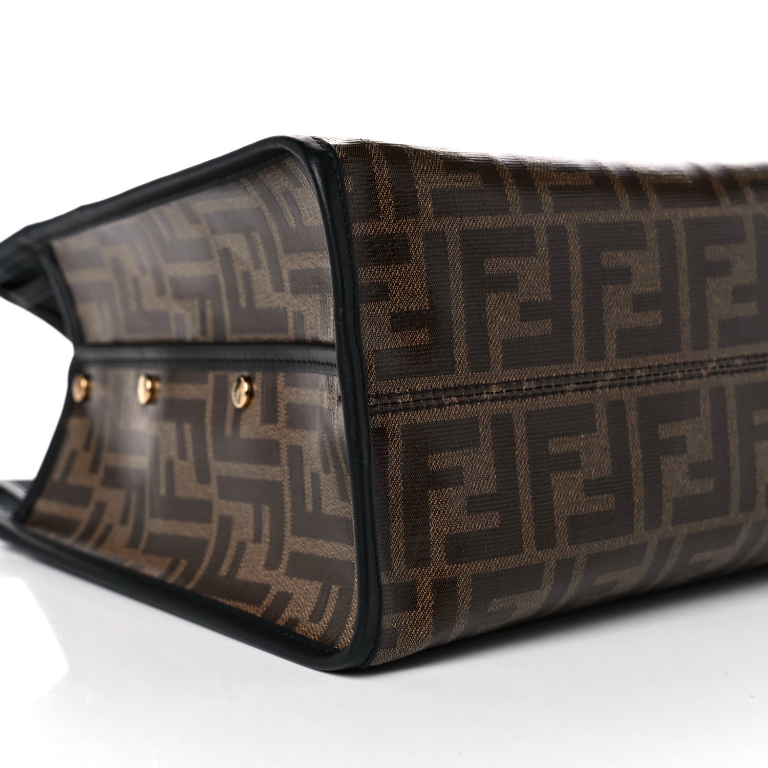 Fendi Glazed Fabric Vitello Century FF 1974 Stamp Patch Medium Peekaboo Defender Cover Mogano Panna Black 8 of 12