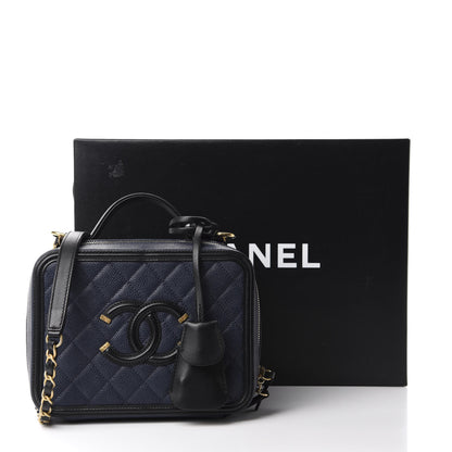 Chanel Caviar Quilted Medium CC Filigree Vanity Case Navy Black 11 of 11