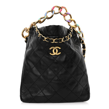 Chanel Lambskin Quilted Enamel Drawstring Bag Black Multicolor 1 of 10