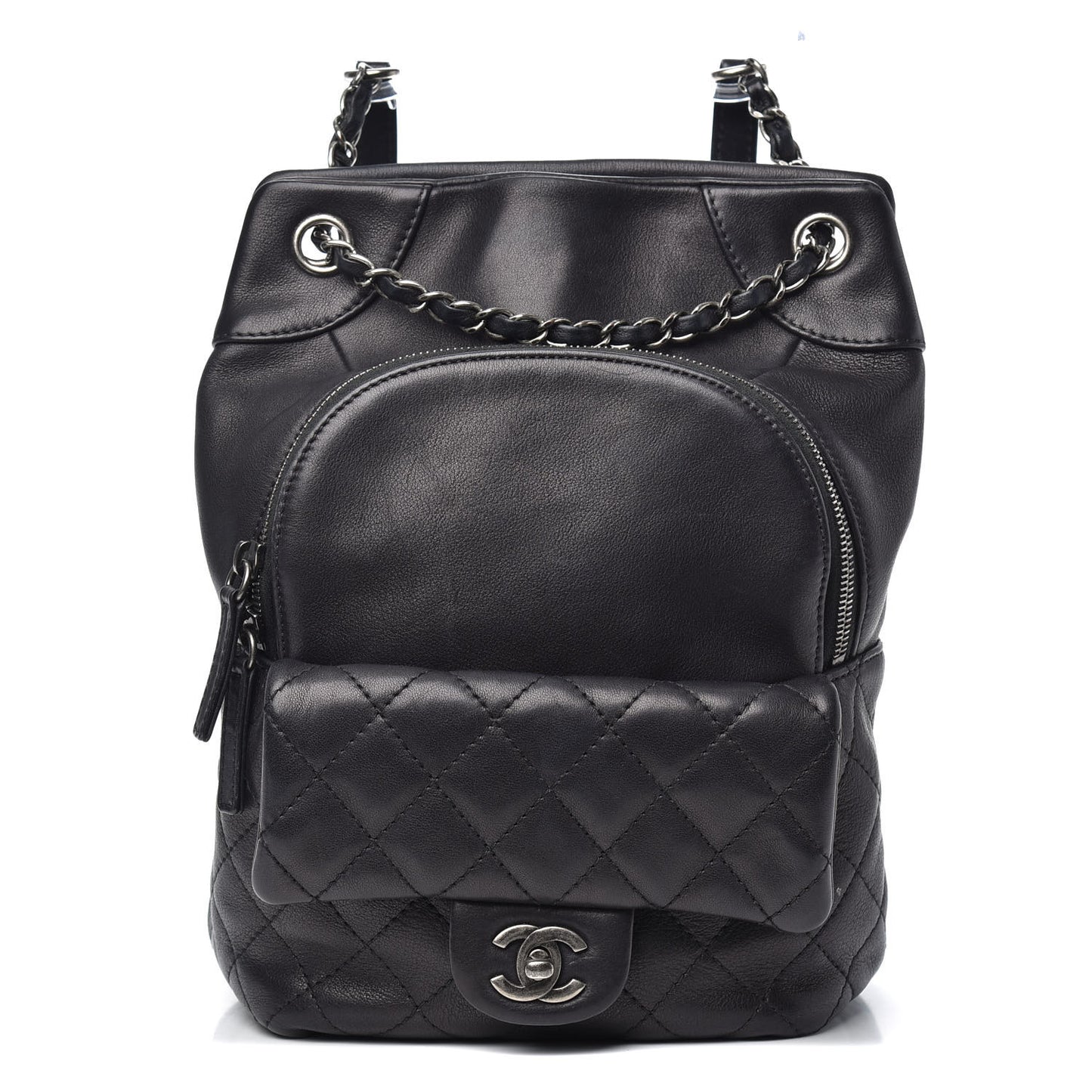 Lambskin Quilted Drawstring Backpack Black