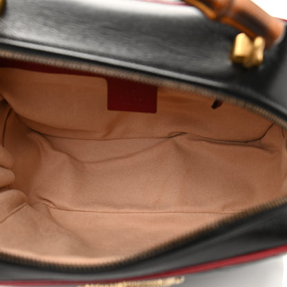 Gucci Vintage Effect Calfskin Matelasse Diagonal Small Torchon GG Marmont Bamboo Top Handle Shoulder Bag Black Romantic Cherry 5 of 13