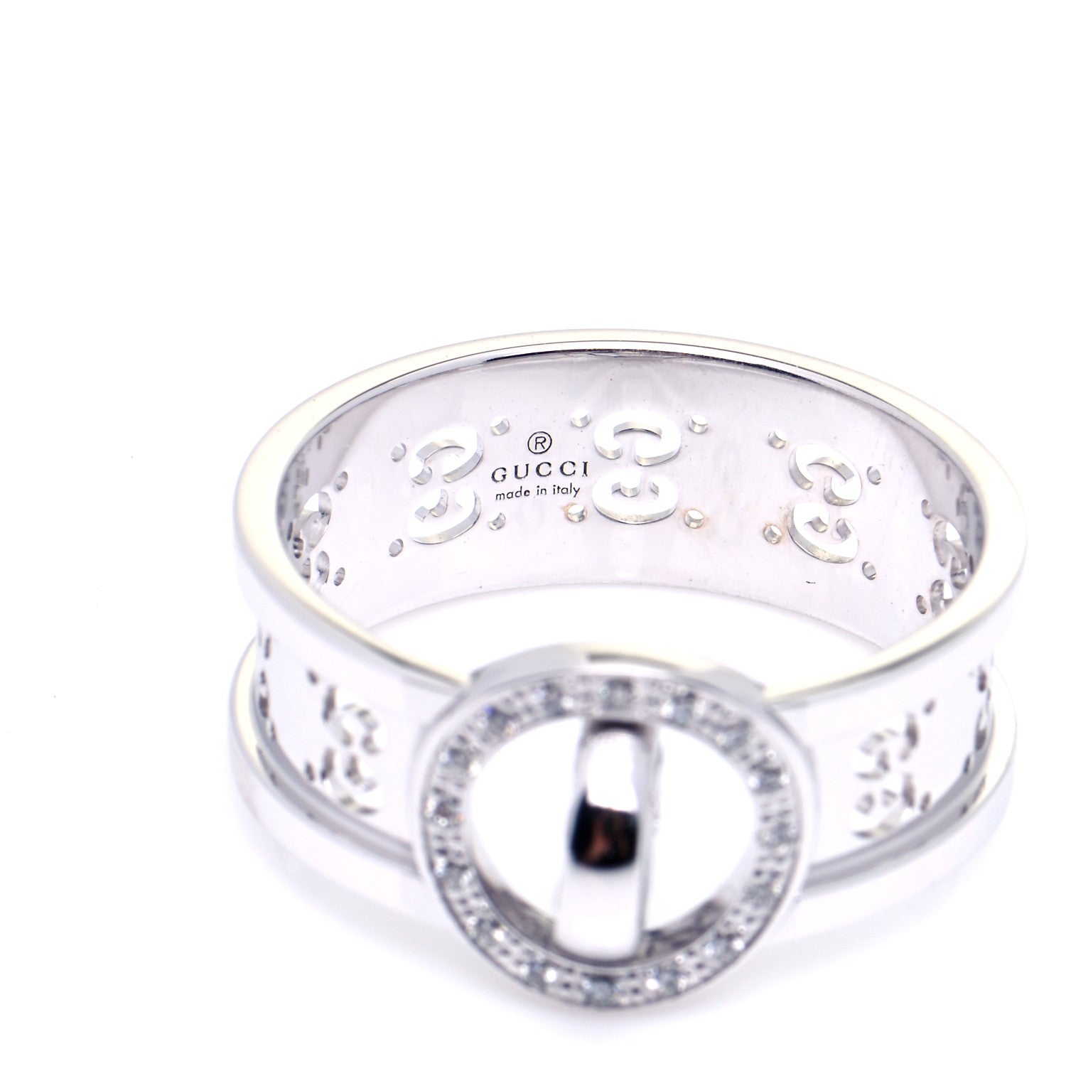 Gucci 18K White Gold Diamond 10mm Icon Twirl Band Ring 54 7 5 of 7